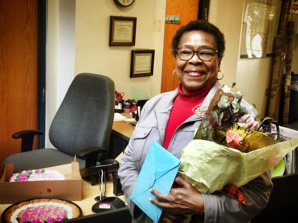 Carolyn Martin with flowers